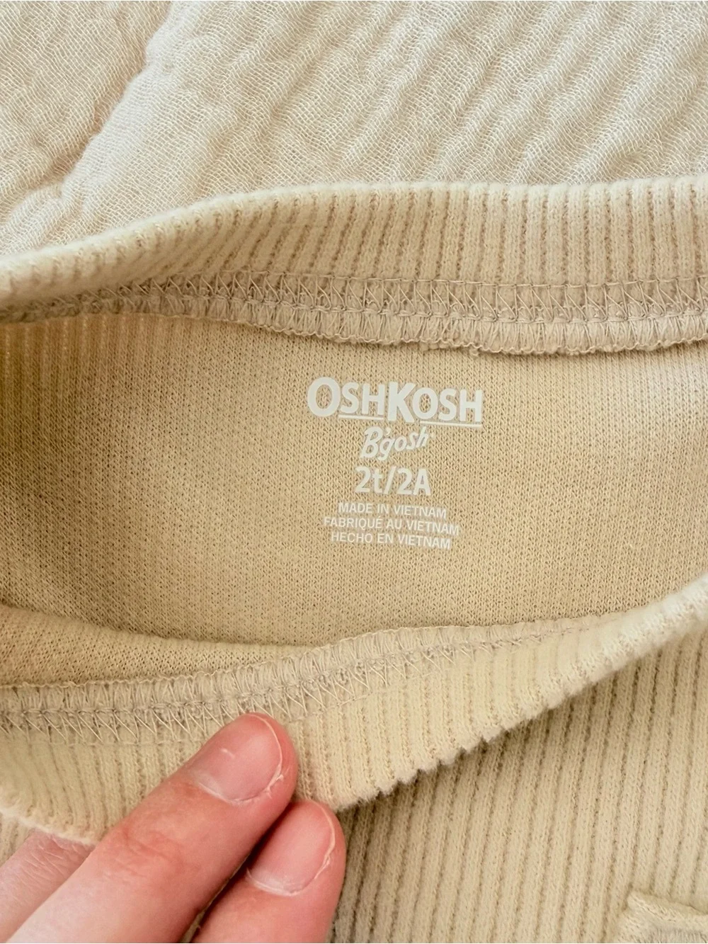 OshKosh B'gosh Beige Ribbed Pocket Long-Sleeve Toddler Top
